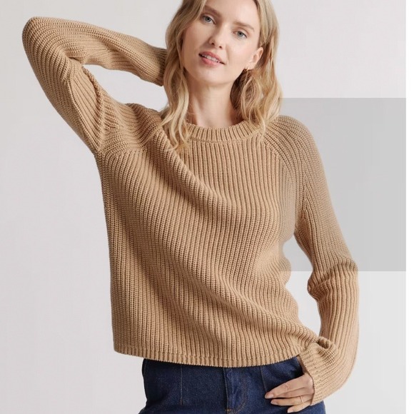 Quince Sweaters - Quince 100% Organic Cotton Fisherman Sweater Camel Tan Mock Neck Womens Small